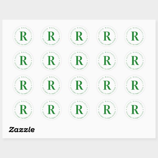 Groen en wit 2 | Retouradres Monogram Ronde Sticker (Vel)