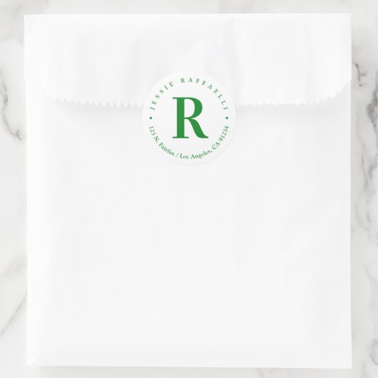 Groen en wit 2 | Retouradres Monogram Ronde Sticker (Tas)