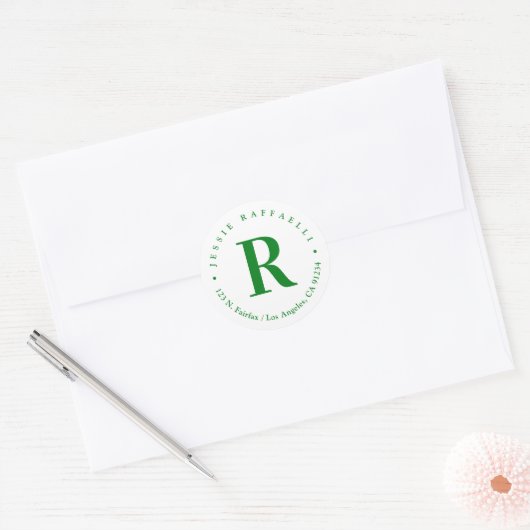Groen en wit 2 | Retouradres Monogram Ronde Sticker (Envelop)