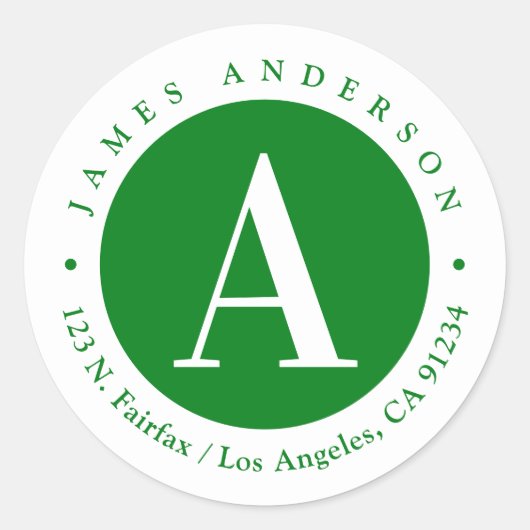 Groen en wit 2 | Retouradres Monogram Ronde Sticker (Voorkant)