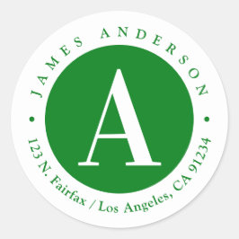 Groen en wit 2 | Retouradres Monogram Ronde Sticker