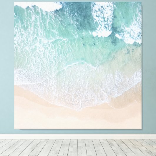 Groen en wit aanloopzand en zeeschildpad canvas afdruk (Insitu (Houten vloer))