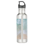 Groen en wit aanloopzand en zeeschildpad waterfles (Achterkant)