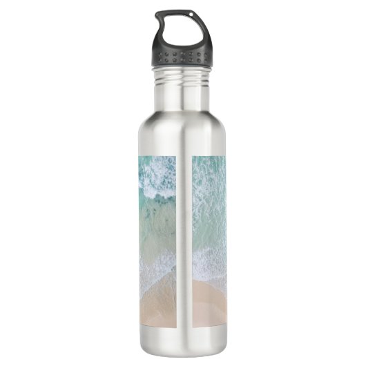 Groen en wit aanloopzand en zeeschildpad waterfles (Achterkant)