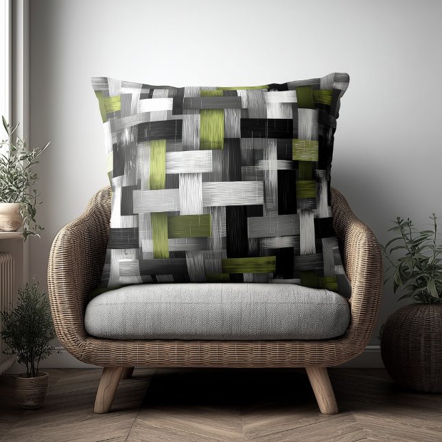 Groen en Wit Abstract Patroon Kussen (Creator heeft geüpload)