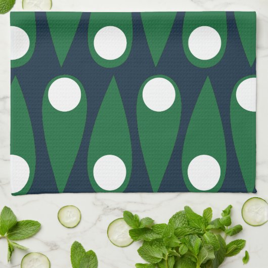 Groen en Wit Abstract Patroon Theedoek (Gevouwen)