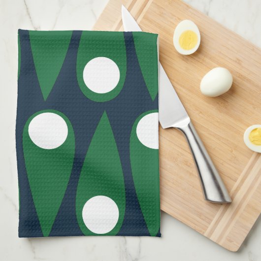 Groen en Wit Abstract Patroon Theedoek (Quarter Fold)