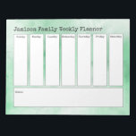 Groen en Wit Abstracte Waterverf Weekplanner Notitieblok<br><div class="desc">De zin "Jamison Family Weekly Planner" verschijnt bovenaan dit ontwerp; gebruik gewoon de sjabloon velden om uw gegevens toe te voegen zoals u dat wilt... jouw naam wijzigen, of zelfs de header bericht! De achtergrond is bedekt met een subtiele abstracte waterverf wassen in tinten van groen en wit. Dat kan...</div>