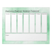 Groen en Wit Abstracte Waterverf Weekplanner Notitieblok (Voorkant)