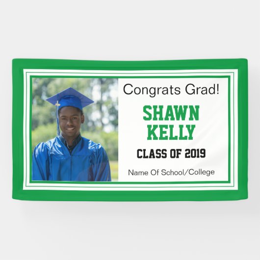 Groen en wit Afstudeerder Eén foto Spandoek (Horizontaal)