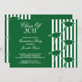 Groen en wit Afstudeerder Petten Afstuderen Uitnod Kaart (Voorkant / Achterkant)