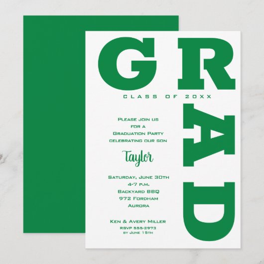 Groen en wit afstudeerfeest kaart (Voorkant / Achterkant)