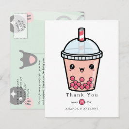 Groen en wit aquarel bloemachtig trouwbedankt  briefkaart