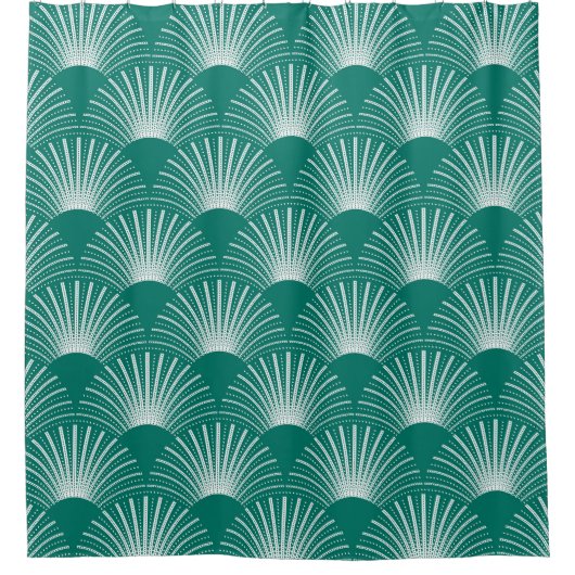 Groen en wit art deco patroon douchegordijn (Voorkant)