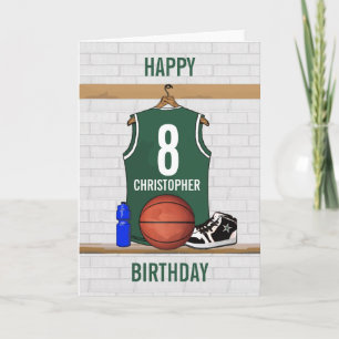 Groen en Wit Basketbal Jersey Happy Birthday Kaart