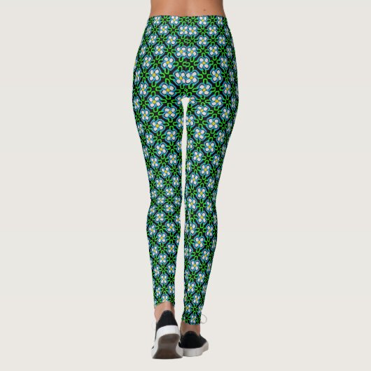 Groen en wit bloem leggings (Achterkant)