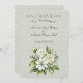 Groen en Wit Bloemen Bruiloft Boeket Save The Date (Voorkant / Achterkant)