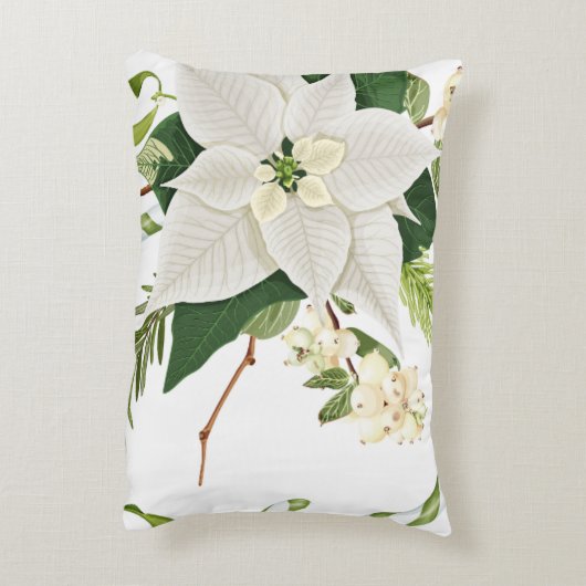 Groen en Wit Bloemen Kerstaccent Kussen (Achterkant (Verticaal))