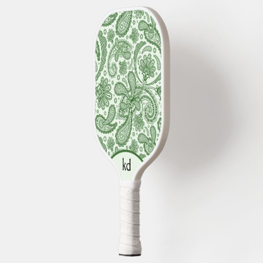 Groen en Wit Bloemen  Paisley Monogram Pickleball Paddle (Links)