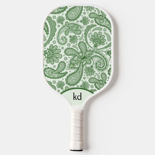 Groen en Wit Bloemen Paisley Monogram Pickleball Paddle (Achterkant)