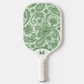 Groen en Wit Bloemen  Paisley Monogram Pickleball Paddle (Voorkant)
