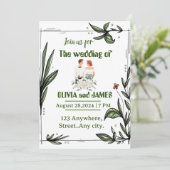 Groen en wit bloemenbruiloft uitnodiging (Staand voorkant)