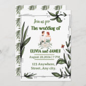 Groen en wit bloemenbruiloft uitnodiging (Voorkant / Achterkant)