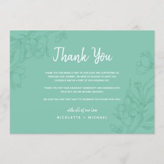 Groen en wit bloemendankkaart voor trouwfeest kaart