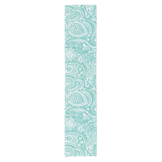 Groen en wit bloemig paisley patroon korte tafelloper (Voorkant)