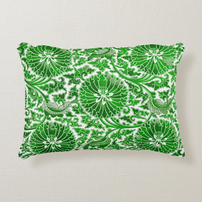 Groen en wit bloemmotief accent kussen (Voorkant)