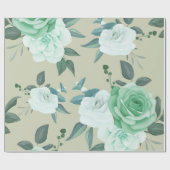Groen en wit Bloemmotief Cadeaupapier (Vlak)