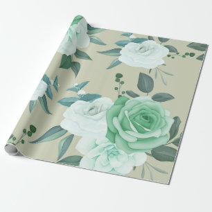 Groen en wit  Bloemmotief Cadeaupapier