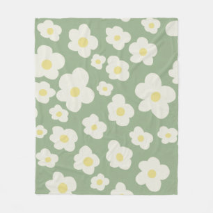 Groen en wit bloemmotief  fleece deken