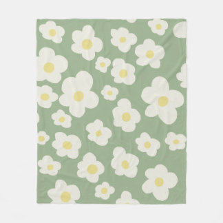 Groen en wit bloemmotief fleece deken