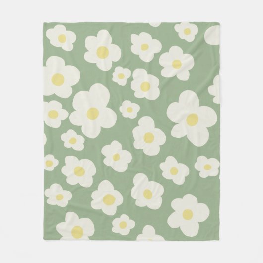 Groen en wit bloemmotief fleece deken (Voorkant)