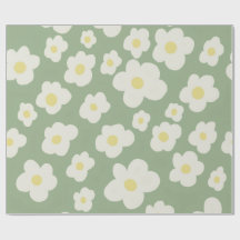 Groen en wit bloemmotief Inpakpapier