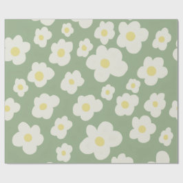 Groen en wit bloemmotief Inpakpapier