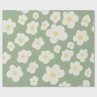 Groen en wit bloemmotief Inpakpapier