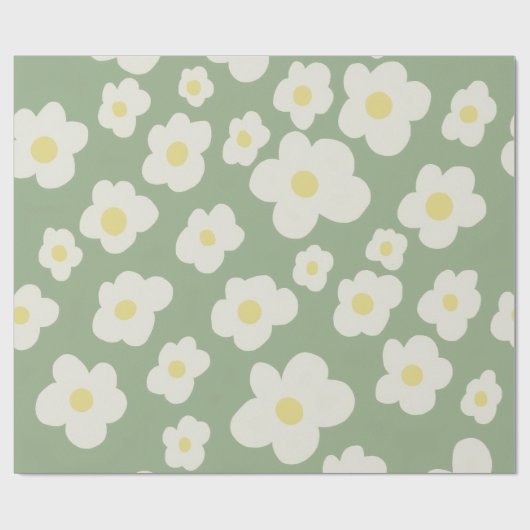 Groen en wit bloemmotief Inpakpapier (Vlak)