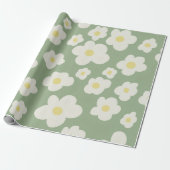 Groen en wit bloemmotief Inpakpapier (Uitgerold)