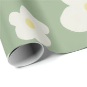 Groen en wit bloemmotief Inpakpapier (Rol Hoek)