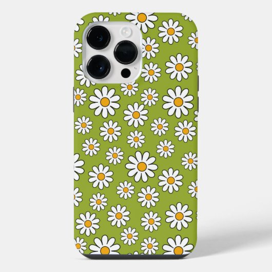 Groen en wit bloemmotief met madeliefjes iPhone hoesje (Achterkant)