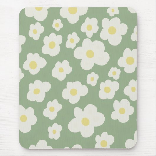 Groen en wit bloemmotief  muismat (Voorkant)