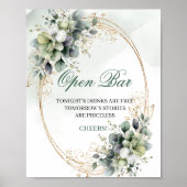 Groen en Wit Boho Open Bar Huwelijksbord Poster (Voorkant)