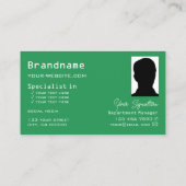 Groen en wit bord met monogram en foto's visitekaartje (Achterkant)