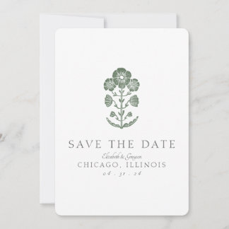 Groen en wit botanisch blokdruk-huwelijksuitnodigi save the date