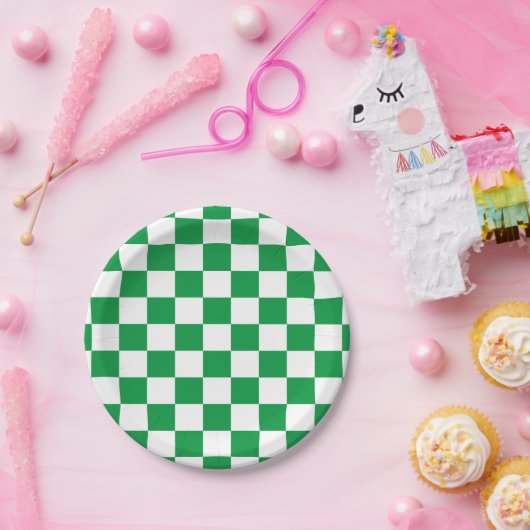 Groen en wit checkboard papieren bordje (Feest)
