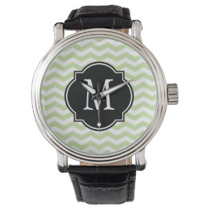 Groen en wit Chevron Pattern Horloge