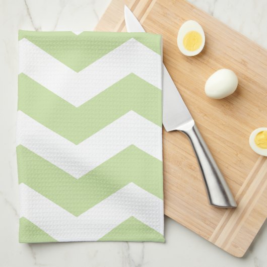 Groen en wit Chevron Pattern Theedoek (Quarter Fold)