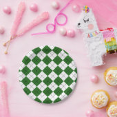 Groen en wit Classic Argyle Patroon Papieren Bordje (Feest)